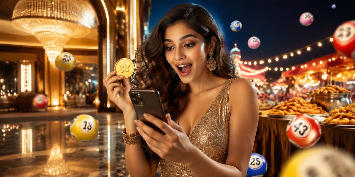 Vibrant Indian night market showcasing lottery tickets and local crowds