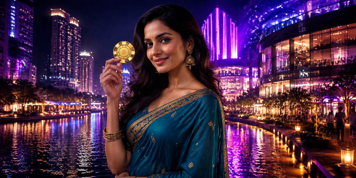 Fashionably dressed woman enjoying live casino entertainment in Pune city